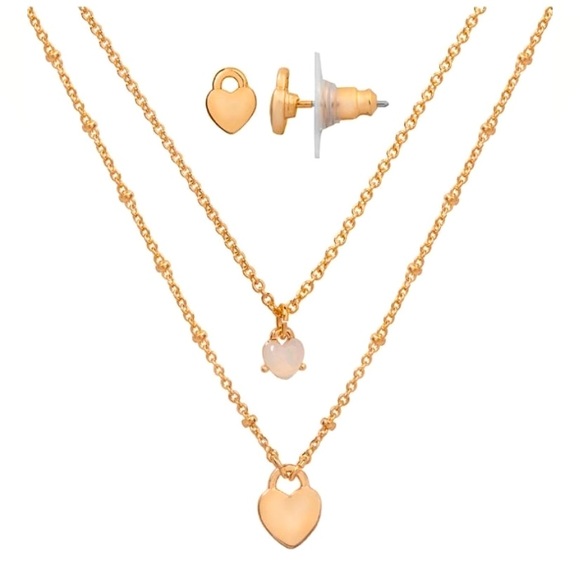 LC Lauren Conrad Multilayer Heart Necklace & Earrings Set - Picture 1 of 3
